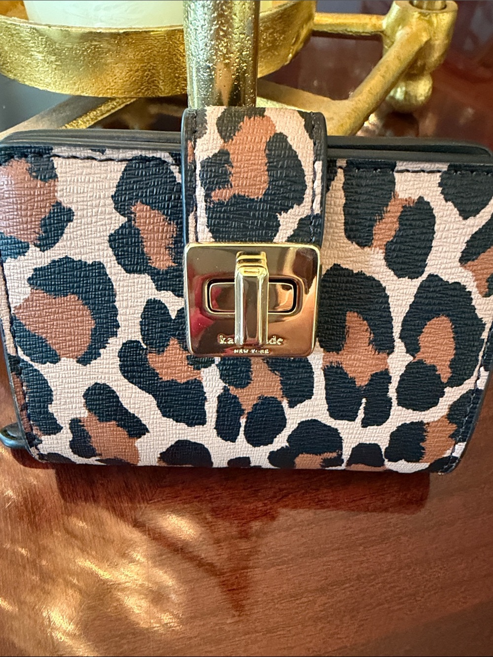 Leopard Print KATE SPADE Turnlock  Wallet - Bown & Black cheetah print